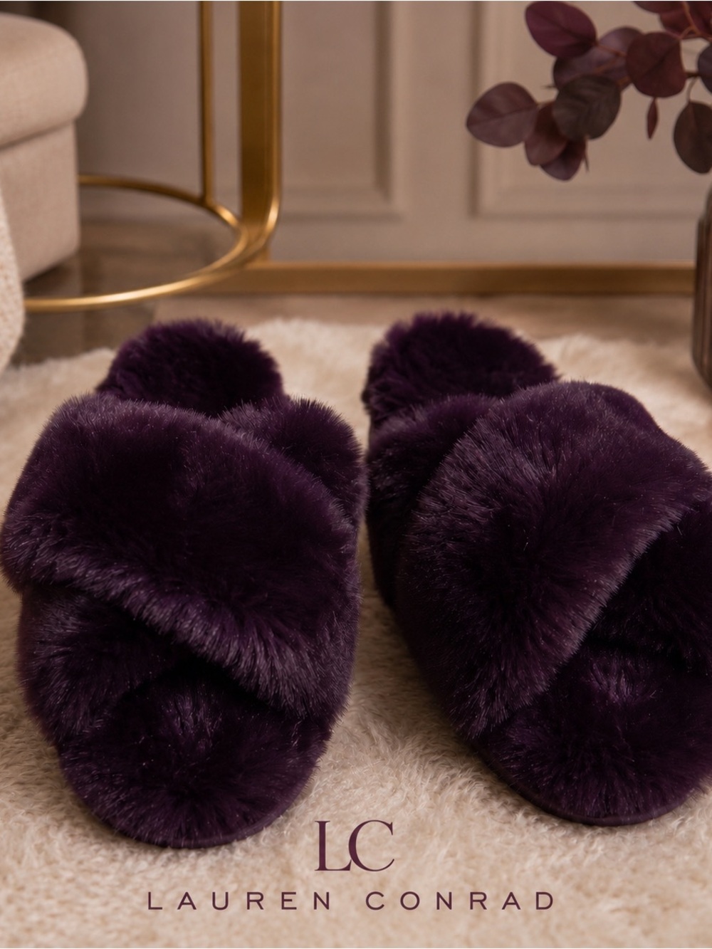 LC Lauren Conrad Plush Purple Women's Slippers